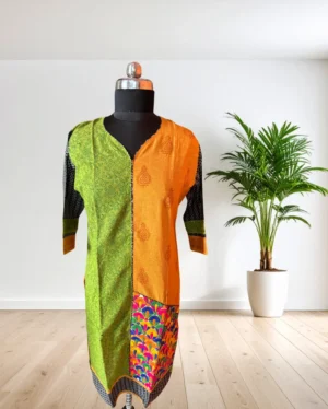 Rayon Cotton Kurti with Print and Patch work, along with lace for Women