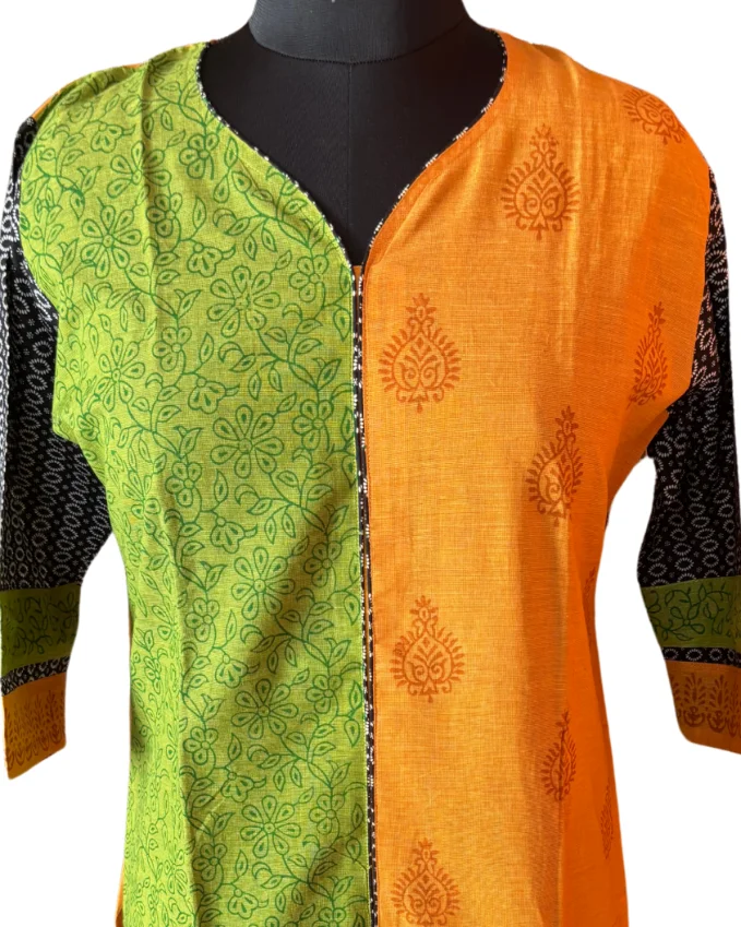 Rayon Cotton Kurti with Print and Patch work, along with lace for Women - Image 3