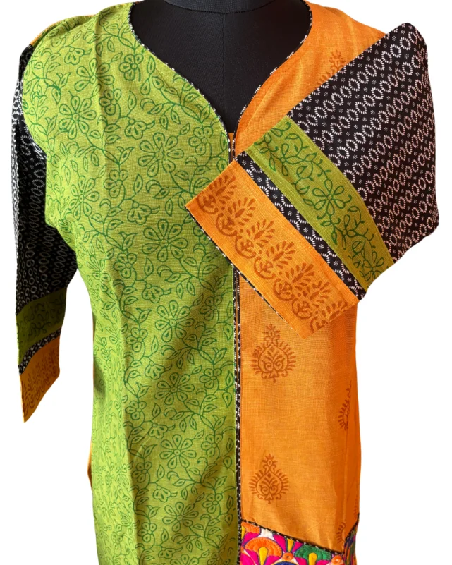 Rayon Cotton Kurti with Print and Patch work, along with lace for Women - Image 4