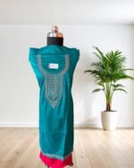 Contrast Rayon Unstitched Suit Dress Material with Thread and Stone embroidery work with full lace brocade Shiffon Dupatta