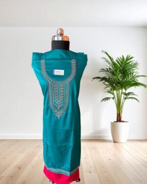 Contrast Rayon Unstitched Suit Dress Material with Thread and Stone embroidery work with full lace brocade Shiffon Dupatta
